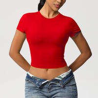 Temu Red Slim-fit Navel Design Simple Casual Short T-shirt F thumbnail 2