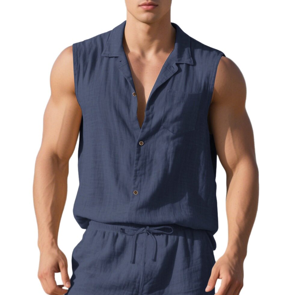 Fashion Lel Linen Men's Thin Loose Simple Casual Sleeveless图片