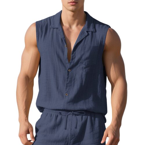 Fashion Lel Linen Men's Thin Loose Simple Casual Sleeveless