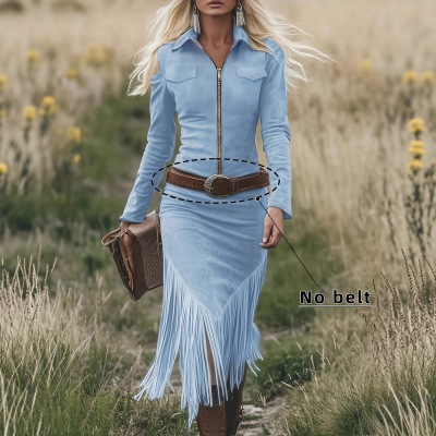 Spot 2026 Western Denim Suede Tassel Slim
