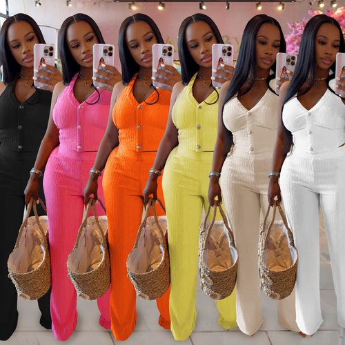 C7461 Fashion Women's Casual Halter Neck Strap Trousers Two-