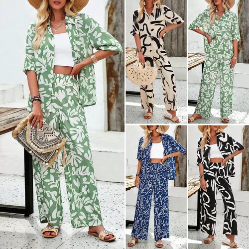 2026 Women's Bohemian Resort Style Casual Printed Pants Suit