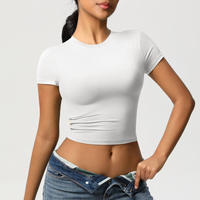 Temu Red Slim-fit Navel Design Simple Casual Short T-shirt F thumbnail 5