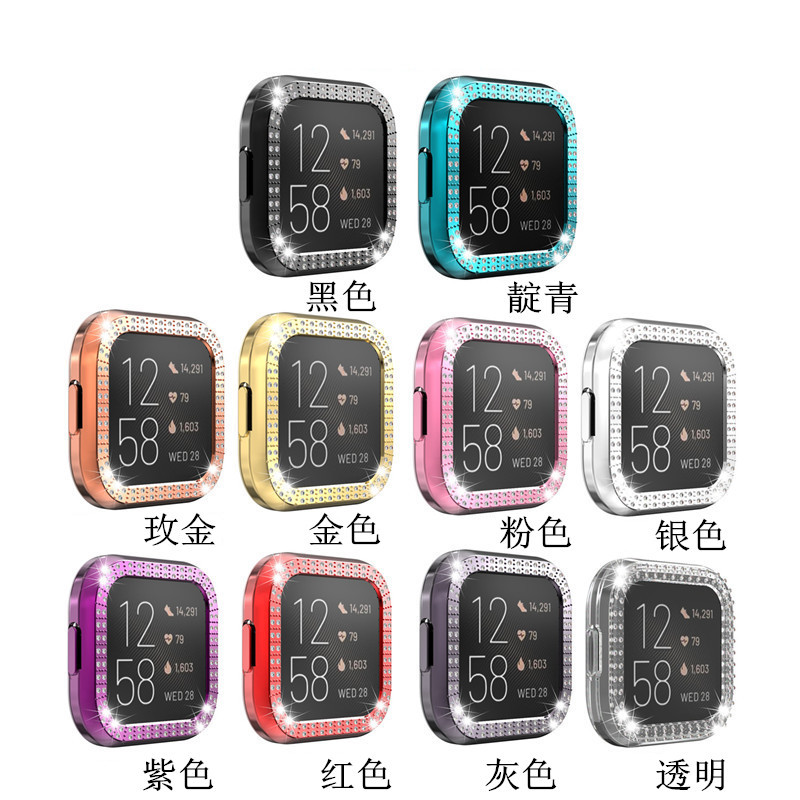 适用fitbit versa 2 PC双排镂空镶钻表壳 versa2 电镀保护套钻壳