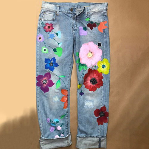 Women's Printed Cut-off Slim-fit Non-elite Straight Pants mf