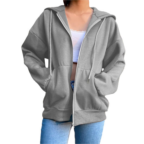 2026 Solid lor Hooded Fleece Sweatshirt Jacket Women Sreet L