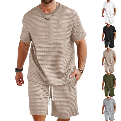 Men's Sports Casual Suit Solid lor Round Neck T-shirt Shorts