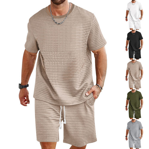 Men's Sports Casual Suit Solid lor Round Neck T-shirt Shorts