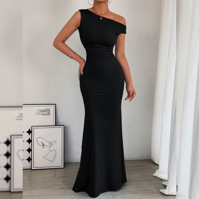 2026 Women's Tail Skirt Slanted Shoulder llar Waist Pleated