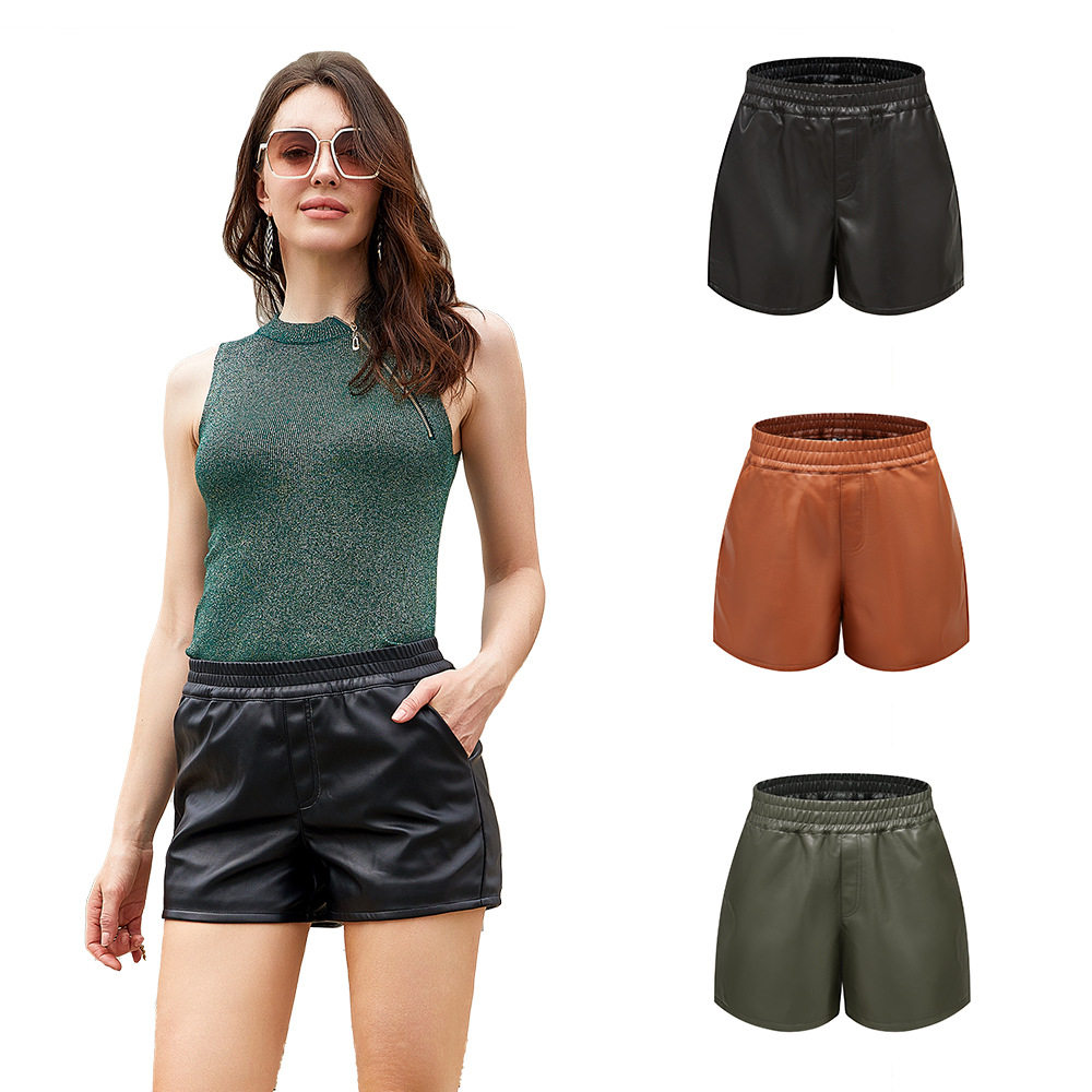 2026 Women’s Simple Pu Leather Shorts Casual Loose-fit Bott图片