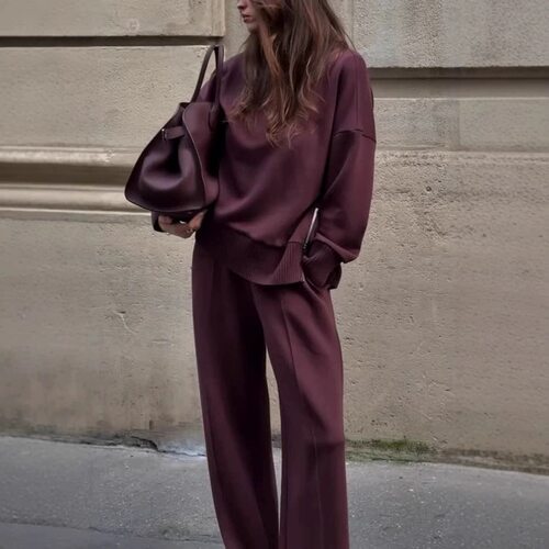 2025 Round Neck Casual Loose Casual Trousers Two-piece Suit
