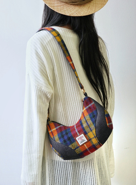 harris tweed哈里斯粗花呢月牙包春夏棒球腋下包小众半月包斜挎包