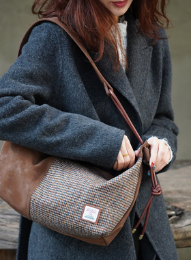 Harris tweed哈里斯粗花呢单肩斜挎包格子包轻通勤百搭腋下托特包