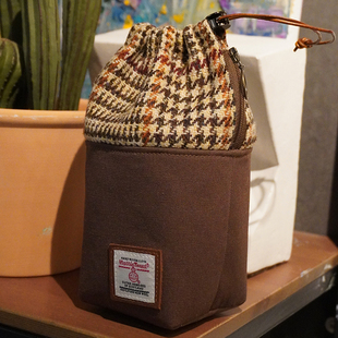 Harris tweed哈里斯粗花呢小众大容量文具笔筒收纳包束口抽绳笔袋
