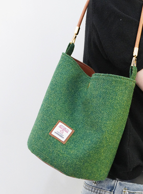 harris tweed哈里斯粗花呢水桶包小清新手拎包小众单肩手提腋下包