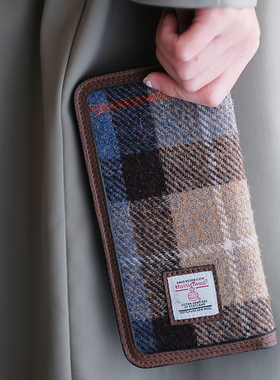 Harris tweed哈里斯粗花呢长钱包气质手拿皮夹子头层牛皮时尚钱夹