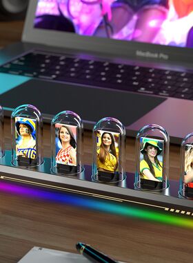 IPS拟辉光管时钟电脑房装饰桌搭RGB电竞桌面摆件数字台钟男友礼物