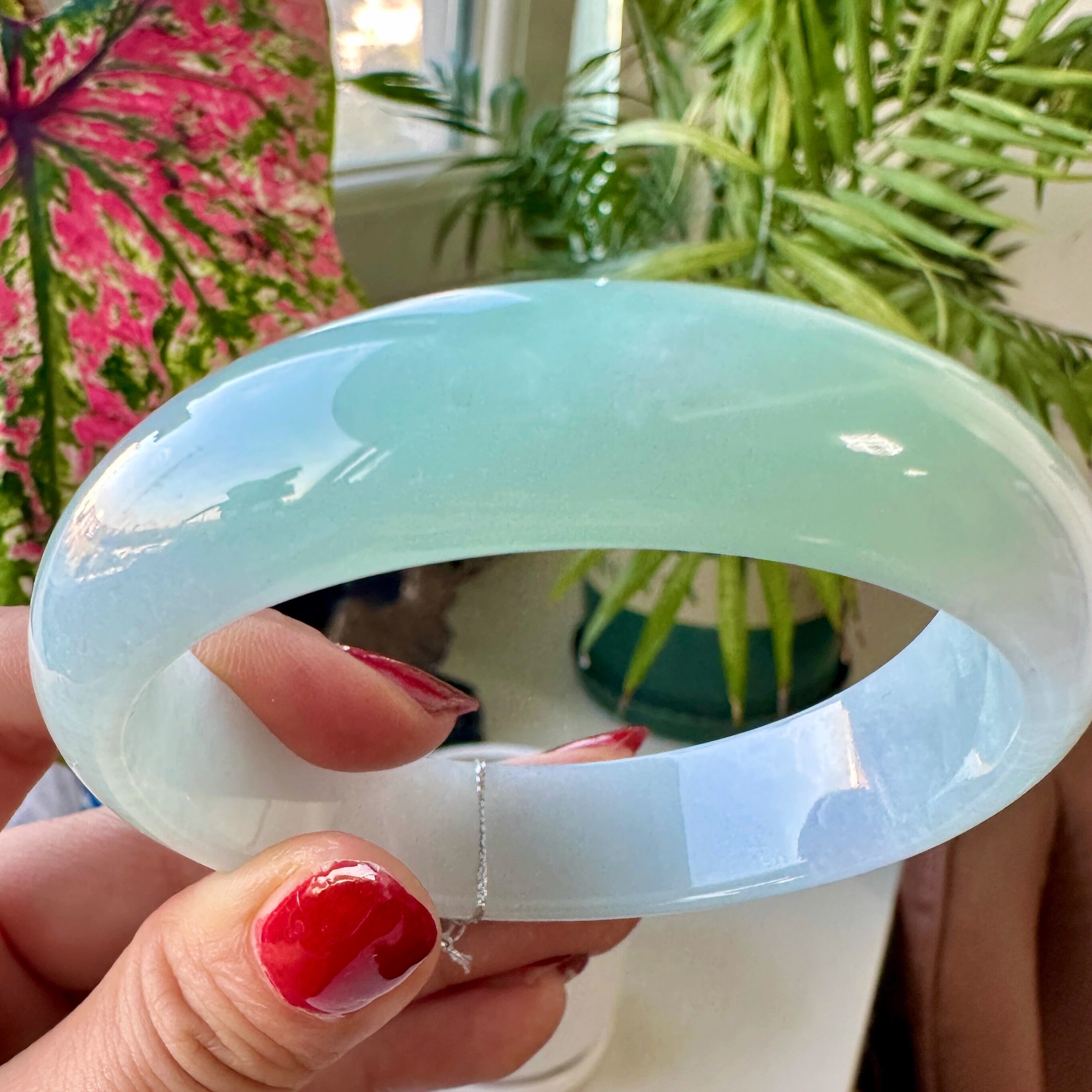 【璞谷翡翠】天然正品60冰种浅阳绿花宽条缅甸玉翡翠手镯a货3552