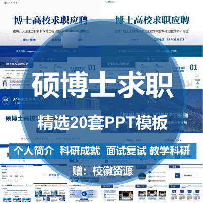 博士硕士求职面试高校教学科研学术岗位申请PPT模板大学老师应聘