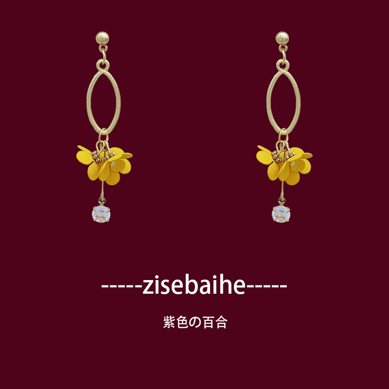 气质百搭黄色立体花朵蚊香盘耳夹女无耳洞耳环925银针耳钉ins耳饰