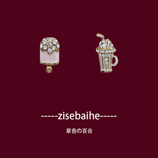 ins韩系小众冰淇淋蚊香盘耳夹女无耳洞耳环925银针耳钉不对称耳环