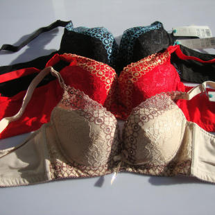 露诗媚文胸女V领三排扣黑色肤色b杯中厚2187