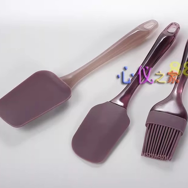 法国老佛爷紫咖啡色硅胶刮刀油刷3件套组合不沾抹刀毛刷小铲小刮