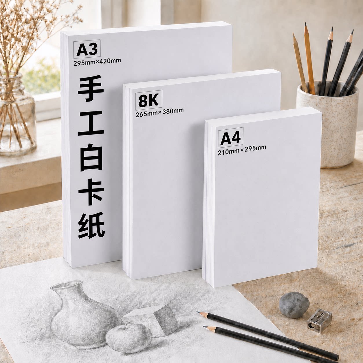 a3白卡纸8k手抄报专用纸a4纸白卡纸大白纸白色卡纸硬画画纸美术绘