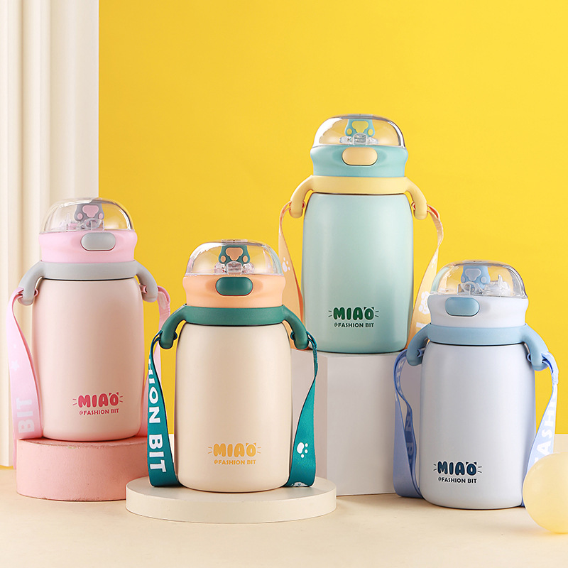 送背带猫爪吸管保温杯不锈钢水杯