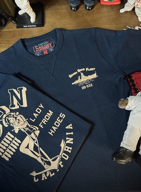 33oz SAILOR JOHNNY美式复古250g三本针海军印花短袖T恤阿美咔叽