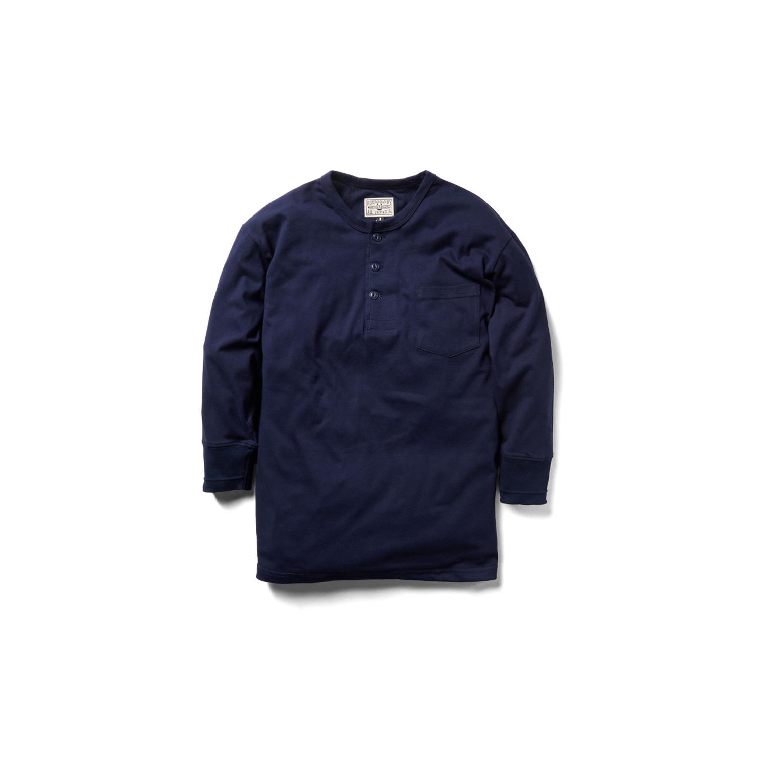 经典亨利领口袋七分袖双色t恤