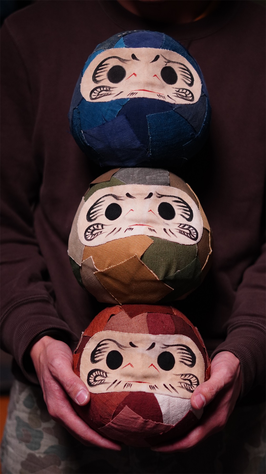 33oz 西亓好物大号古布拼贴手绘脸达摩存钱罐内陶瓷孤品复古摆件