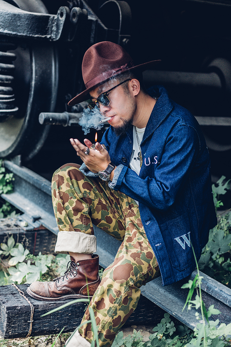 33oz SAILOR JOHNNY直筒双面人字纹迷彩裤休闲工装卡其复古美式