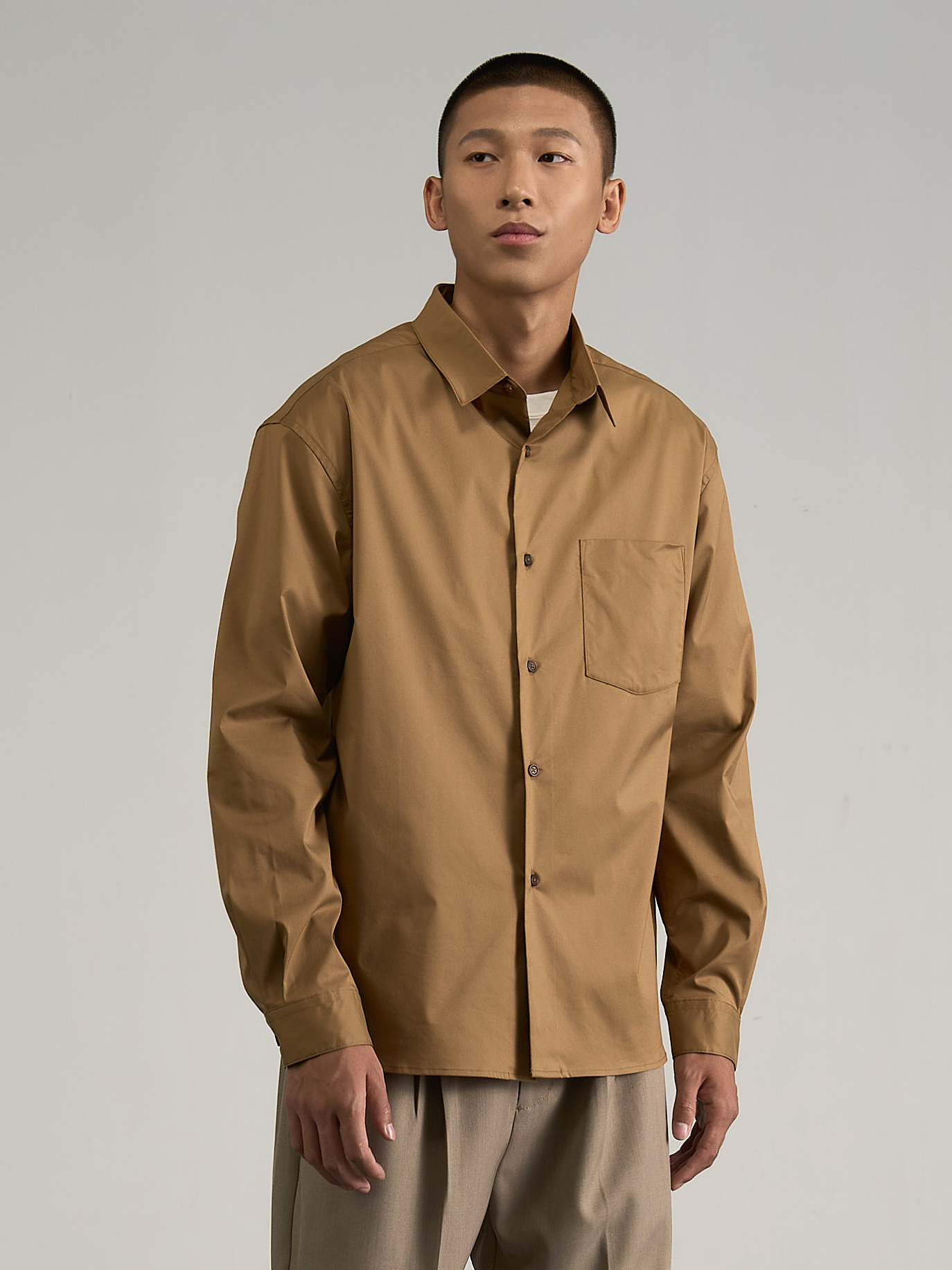 nativewell方领长袖简约抗皱衬衫