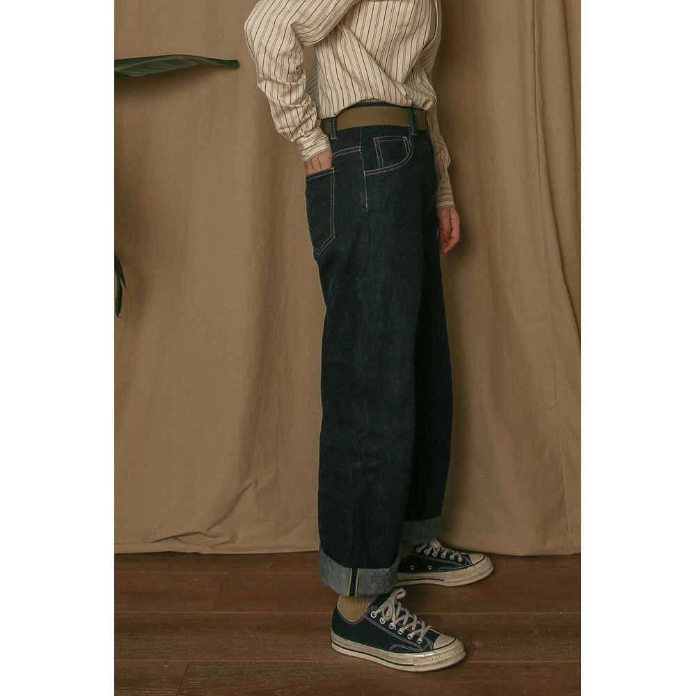 33oz TIME RECORD秋冬牛仔长裤复古阿美咔叽工装宽松丹宁直筒赤耳