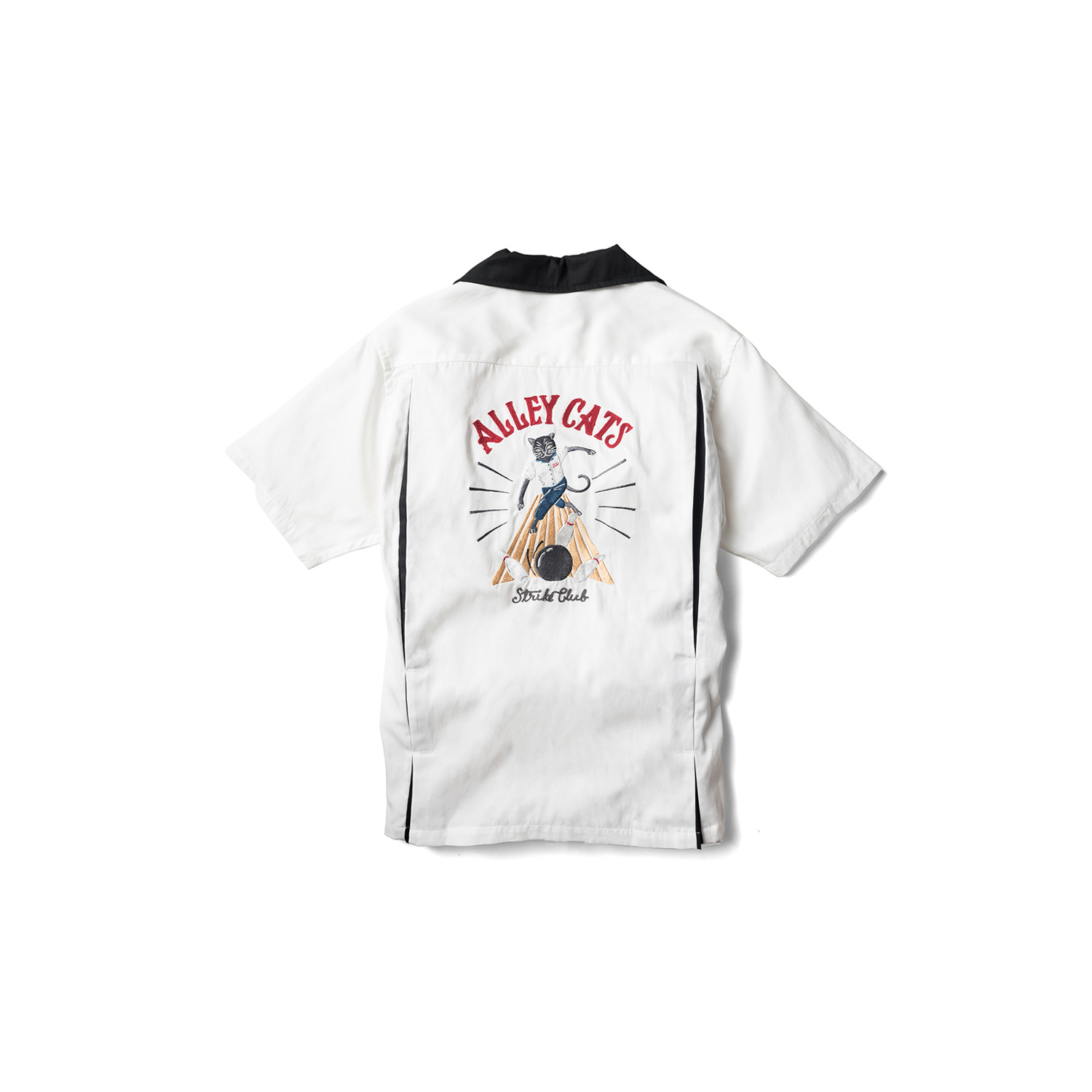 RETRODANDY 作弊猫刺绣衬衫短袖古巴领拼色