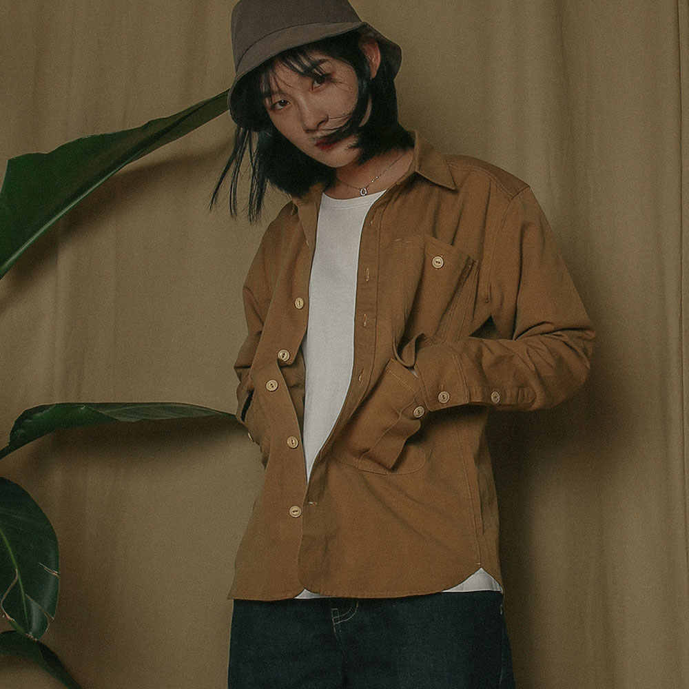 33oz  TIME RECORD工装复古外套男秋冬宽松休闲多袋衬衫外套