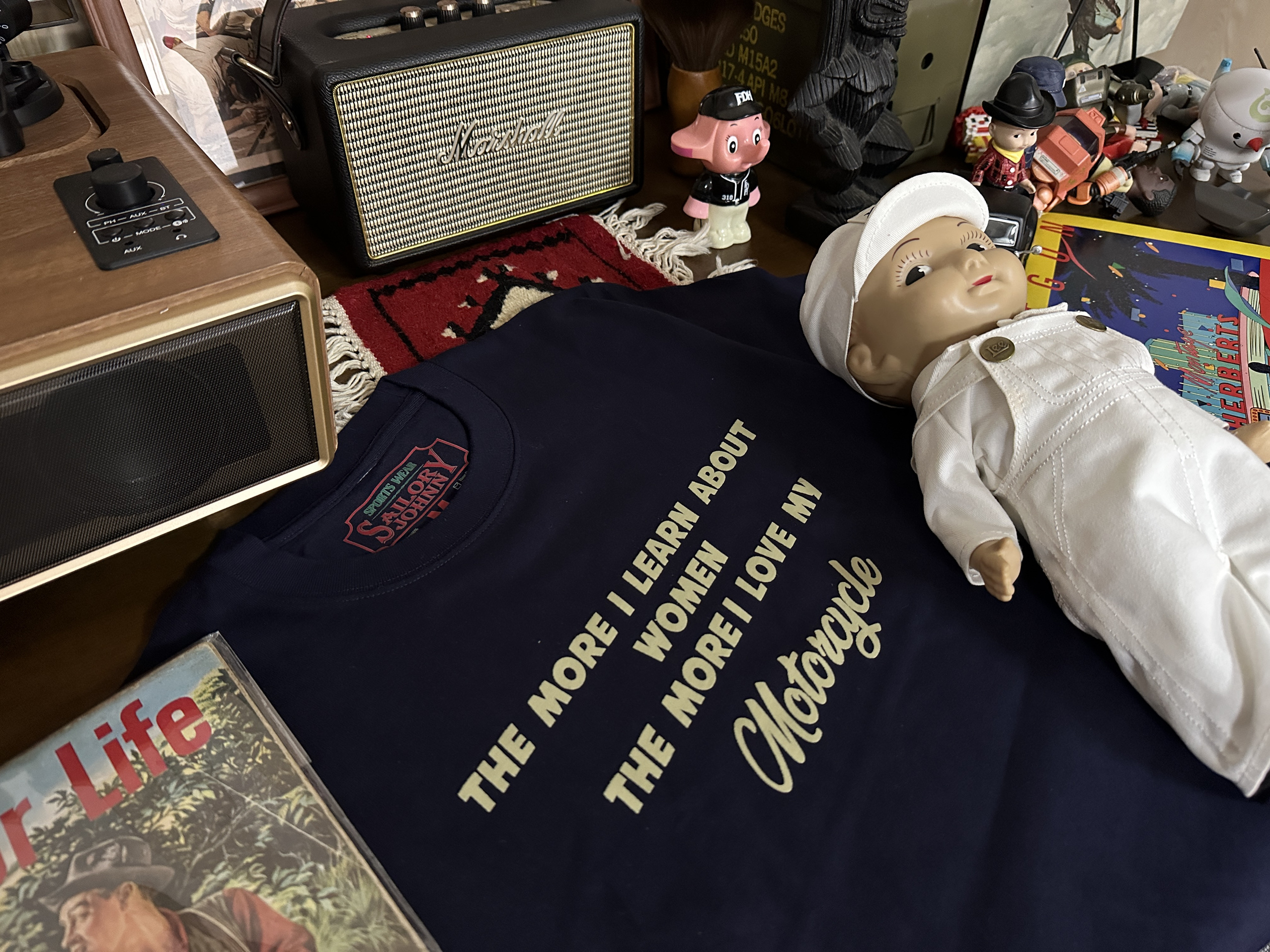 33oz SAILOR JOHNNY 美式复古字母印花趣味态度机车重磅纯棉短袖T