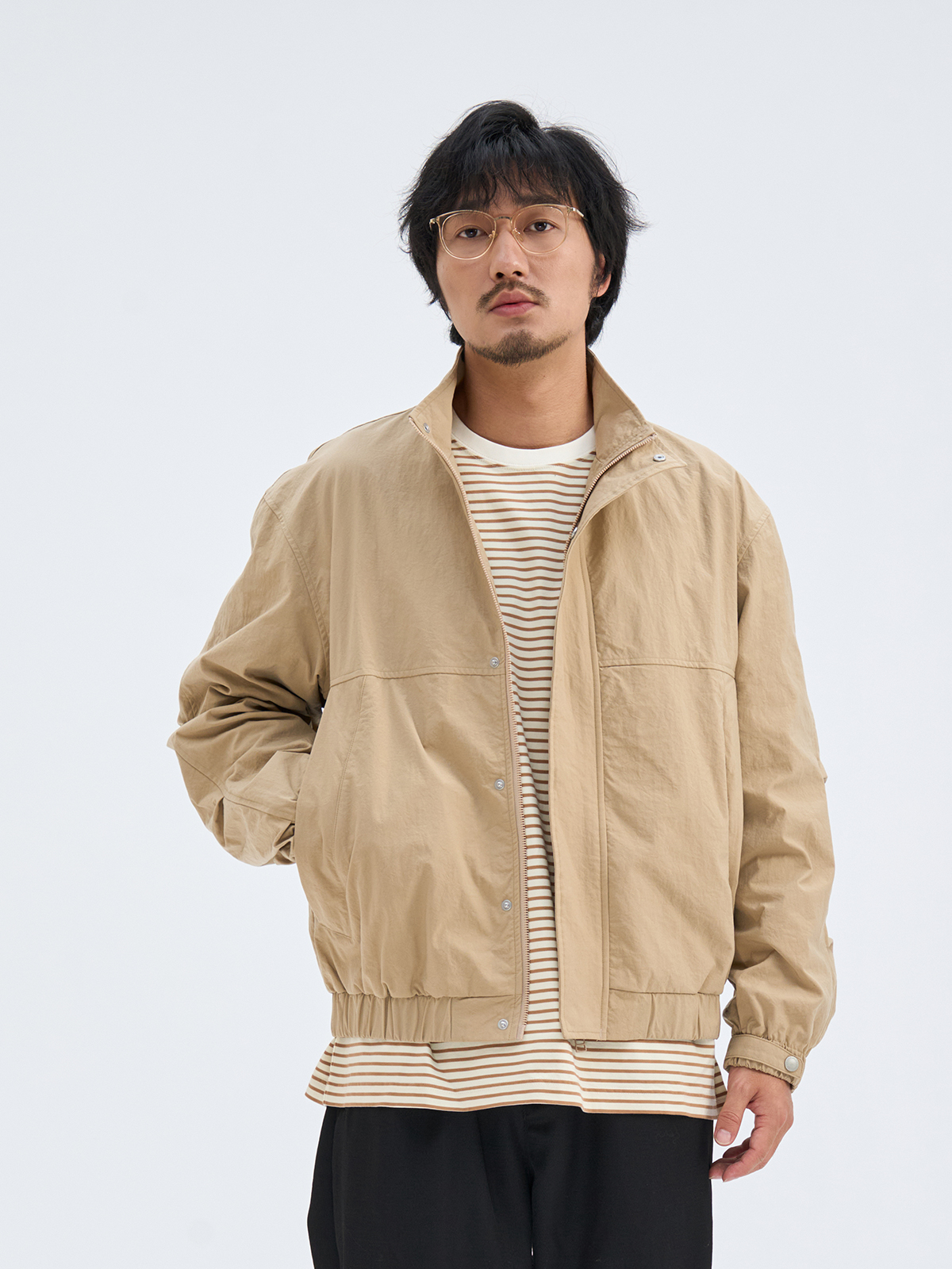 nativewell立领宽短夹克进口面料