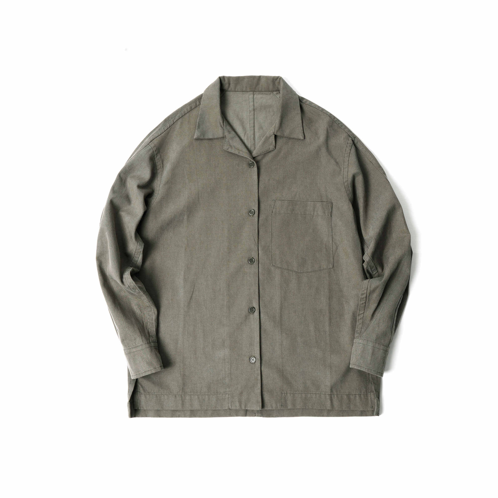 33oz Time Record 纯色天丝透气轻薄立体剪裁打褶长袖古巴领衬衫