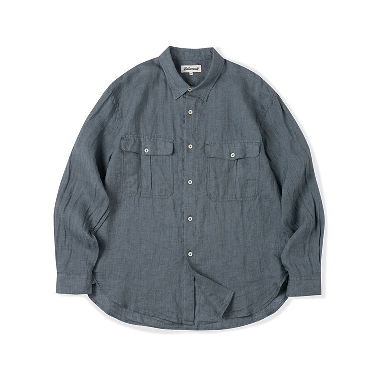 33oz NATIVEWELL纯亚麻春夏长袖衬衫士林染色织松弛宽松