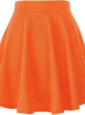 橙色半身裙45CM表演演出裙高腰显瘦广场舞裙桔色大码防走光A字裙