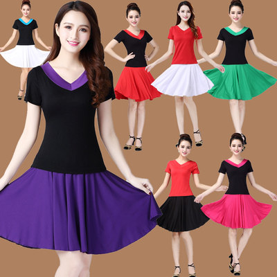 广场舞跳舞裙白色短裙中长款半身裙50cm牛奶丝舞蹈裙健身操跳操裙