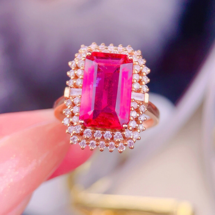 18k金镶嵌天然长方形卢比来戒指女款情人节生日礼物6克拉