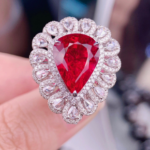 18k金镶嵌天然水滴形卢比来戒指吊坠两用款礼物项链女7克拉