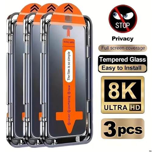 3PCS Privacy Screen Protector for iPhone18 17 Pro Max 16 15 14 11 12 Pro Max Glass Easy Installation