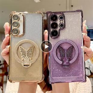 Butterfly Holder Case For Samsung Galaxy S24+ S25u S23 S22 S20 S21Fe Plus Ultra Silicone Stand Cover