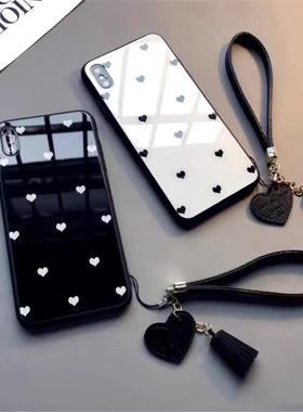适用Glass Case IPhone XsMax XR Case Cover Strap爱心 iphone 12 13 14 15 16 17promax手机壳case保护壳女
