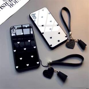 适用Glass Case IPhone XsMax XR Case Cover Strap爱心 iphone 12 13 14 15 16 17promax手机壳case保护壳女