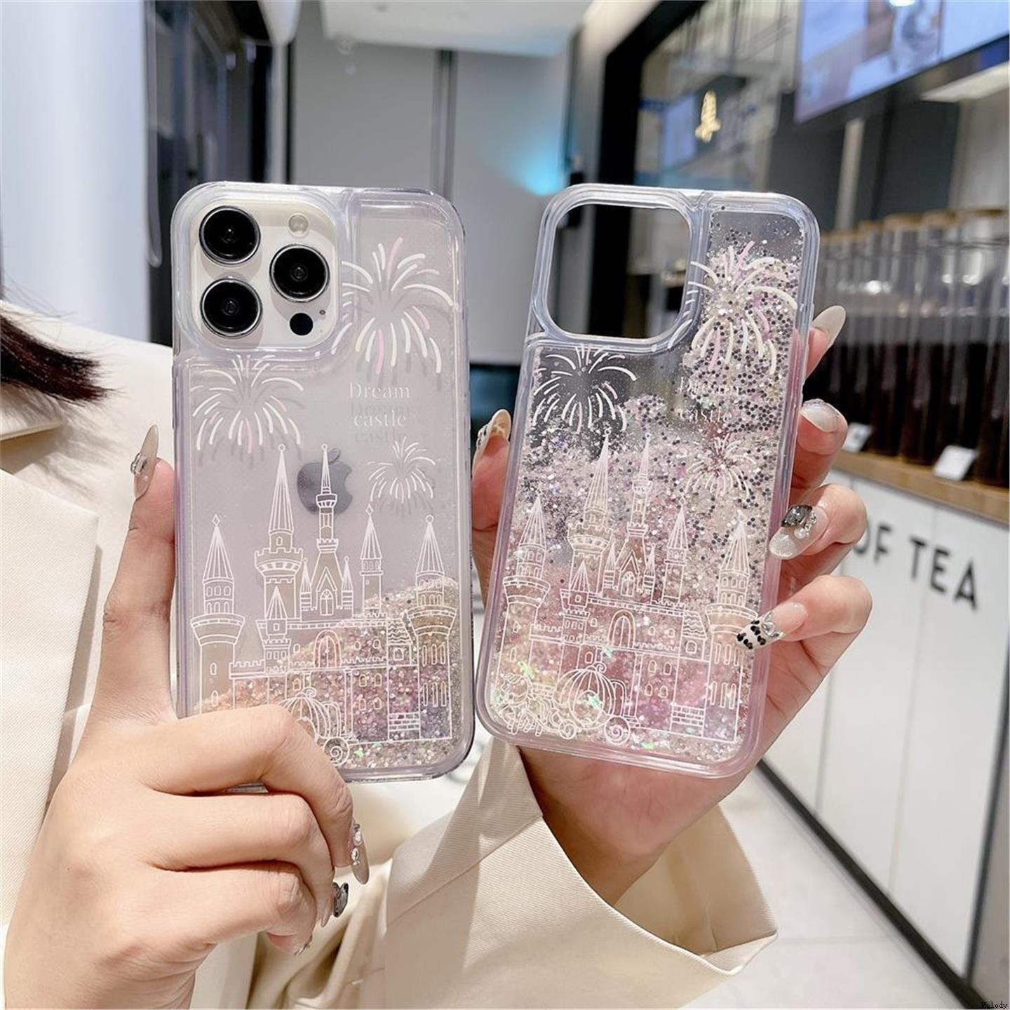 粉色烟花城堡流沙壳适用苹